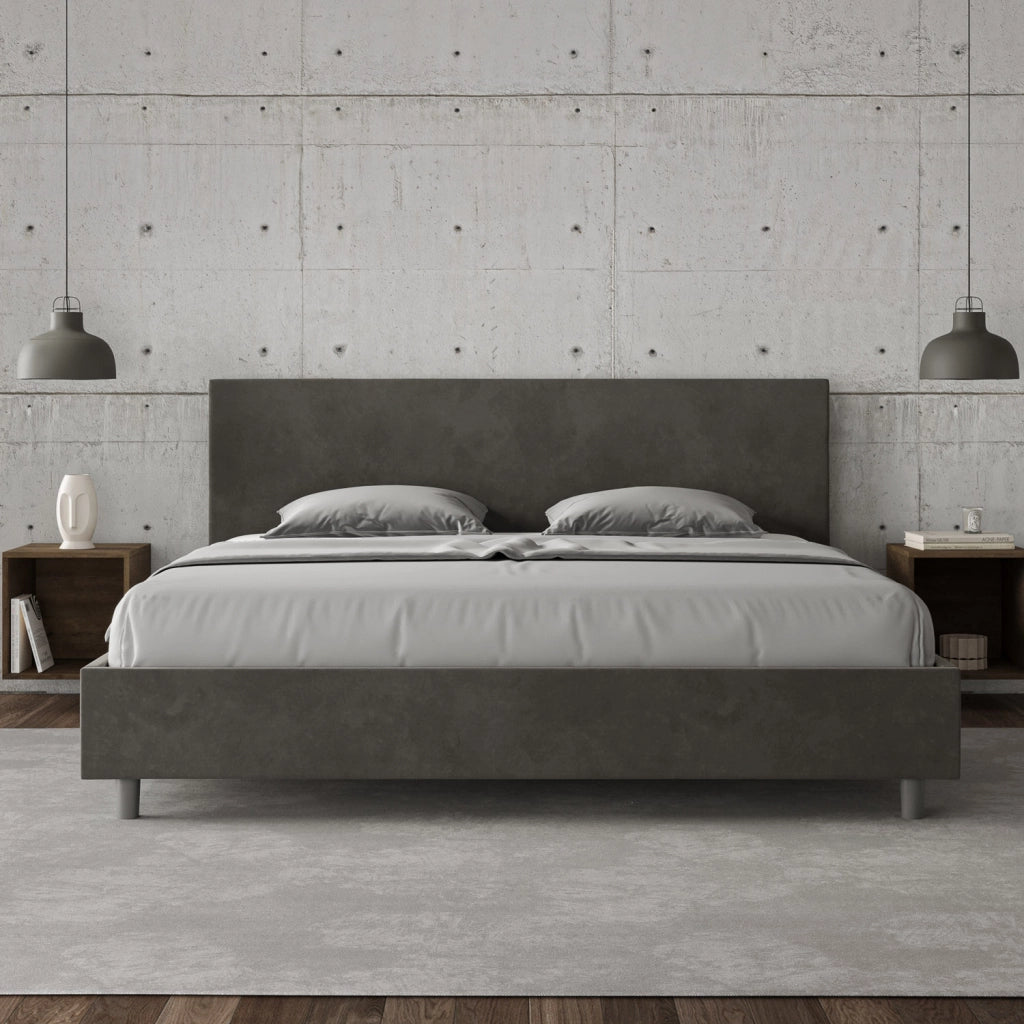 BS COM Letto contenitore imbottito 180x190 microfibra grigio