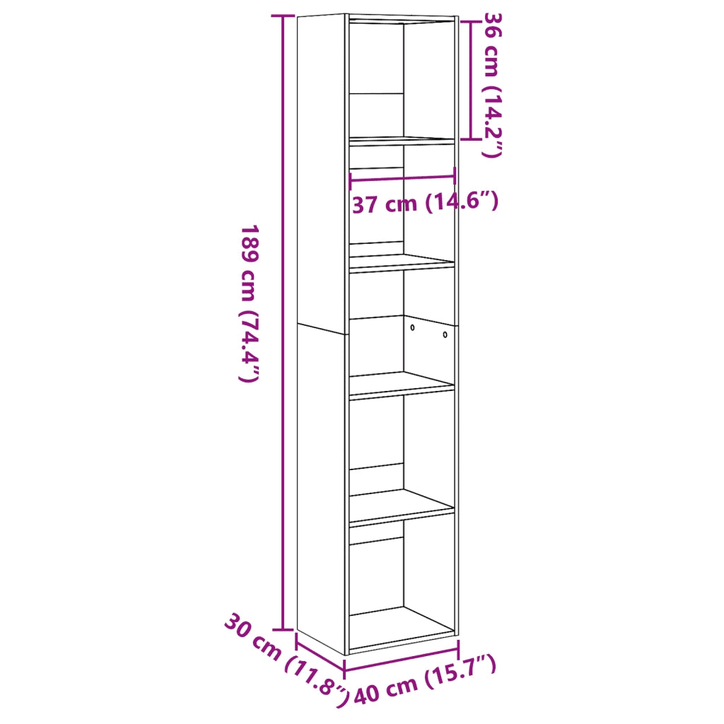 Libreria Rovere Fumo 40x30x189 cm in Legno Multistrato 857889