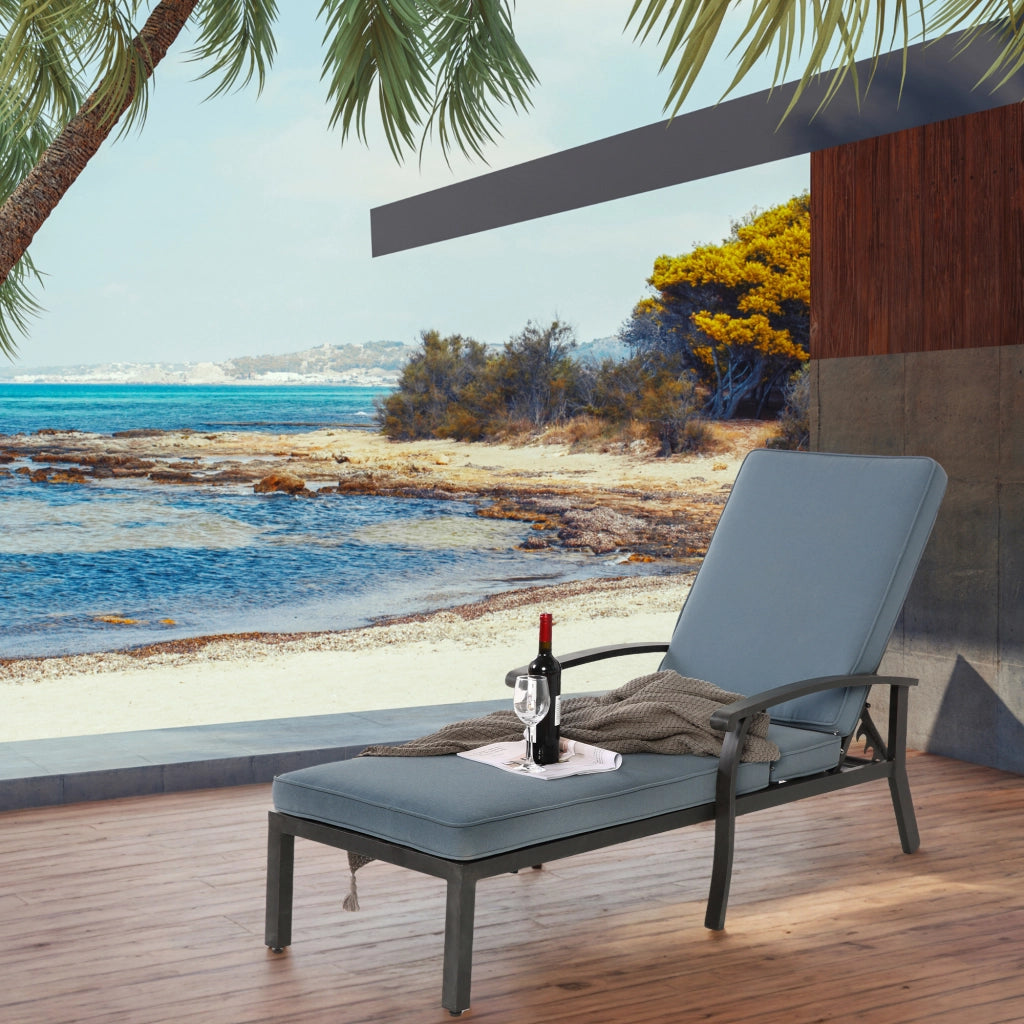 Sedia da patio regolabile - Zephmum- Cuscino in cotone blu impermeabile