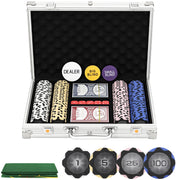 Set di Fiches da Poker in Valigetta ¨C Minimal ¨C con Dadi, Pulsante Dealer, 2 Mazzi di Carte, Colore Argento
