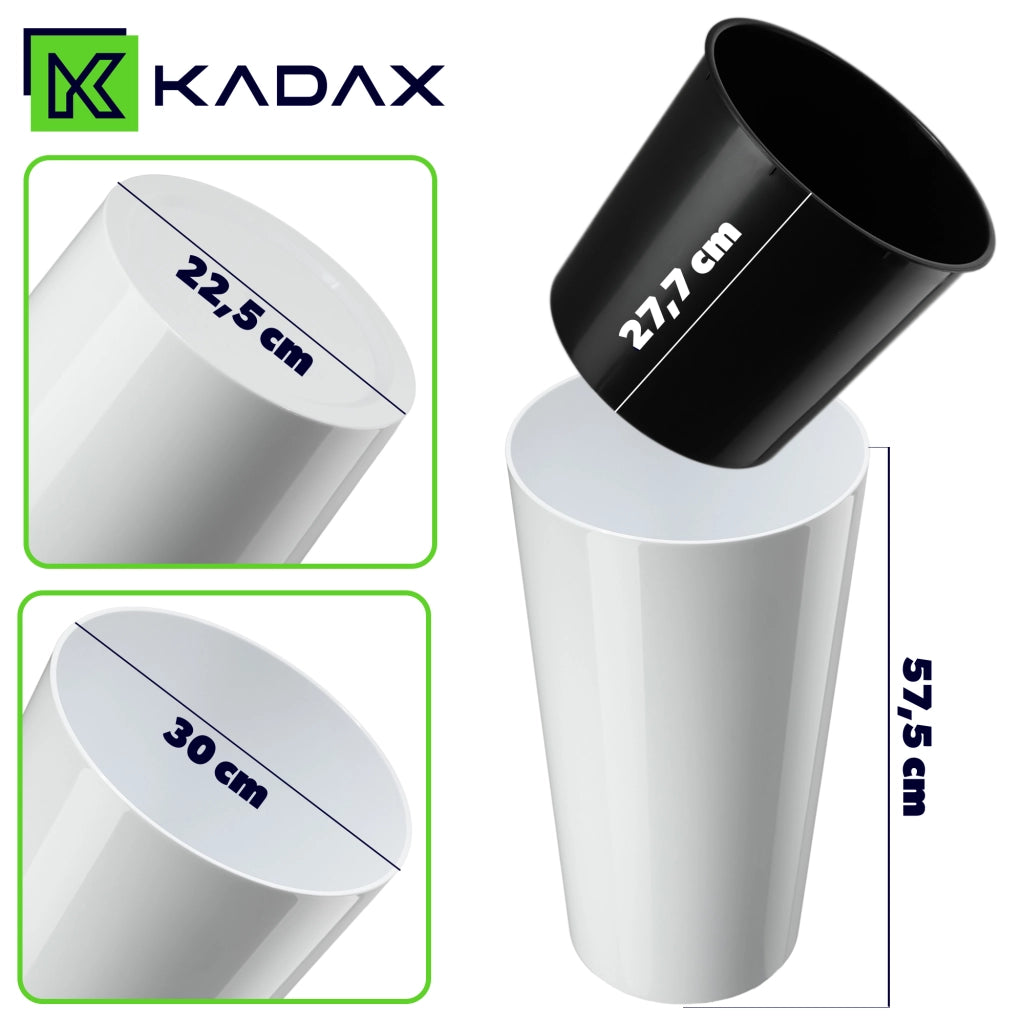 Vaso da fiori KADAX 57 cm con coperchio e inserto, in plastica bianca.