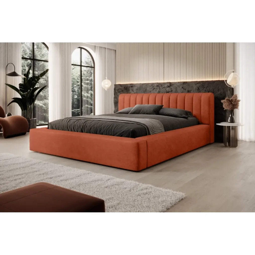 Lettino CERVIN – Velluto morbido Mattone Toscano – 140x200 cm – Rete sollevabile – Design elegante