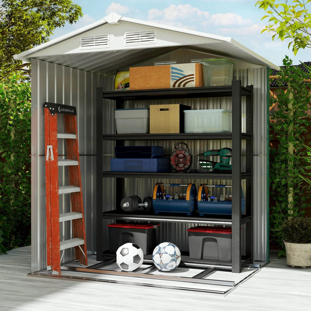 Casetta Box Da Giardino 152x132x188 cm con Tetto Inclinato e 4 Prese d'Aria in Acciaio Verde
