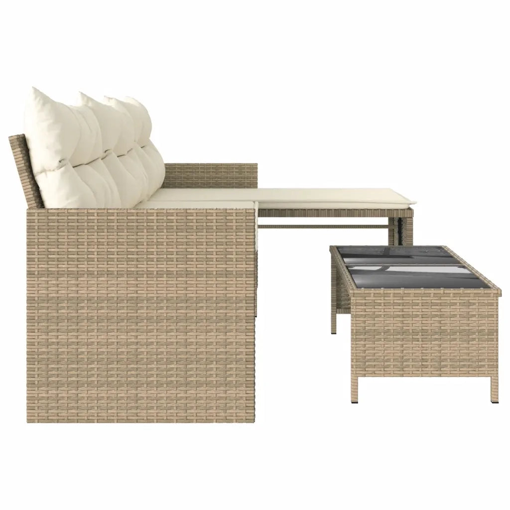 Divano da Giardino con Tavolo e Cuscini a L-Sofa da Giardino-Divano da esterno Beige in Polyrattan 851611