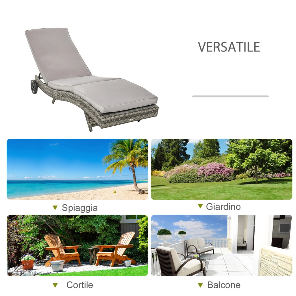 Sdraio da Giardino in Rattan PE ¨C Xylo ¨C Schienale Regolabile, Cuscino, 207x70x70cm, Grigio