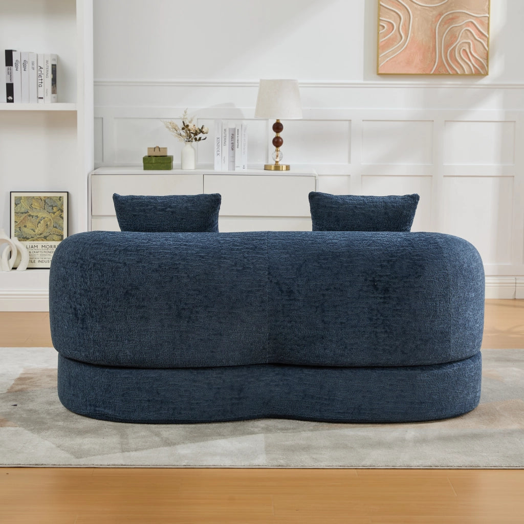 Divano letto 2 posti - convertibile in letto con 2 cuscini - in chenille blu navy
