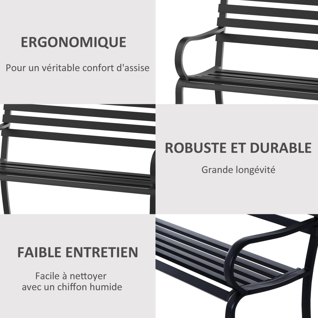 Panca da Giardino 2 Posti ¨C Xylo ¨C Metallo Nero 127x58x82 cm