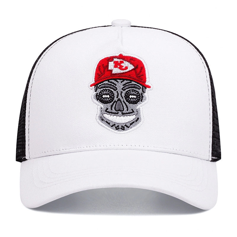 Cappellino da baseball KC ricamato, sportivo all'aperto, con visiera in rete, bianco