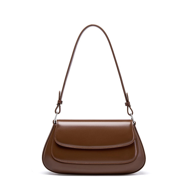 Borsa a tracolla Boston Shell in vera pelle, marrone.