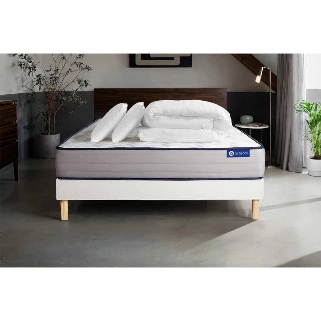 Pacchetto letto completo - Materasso 160x200cm + Box spring con doghe (kit) + 2 cuscini + Piumino - Actilatex Form