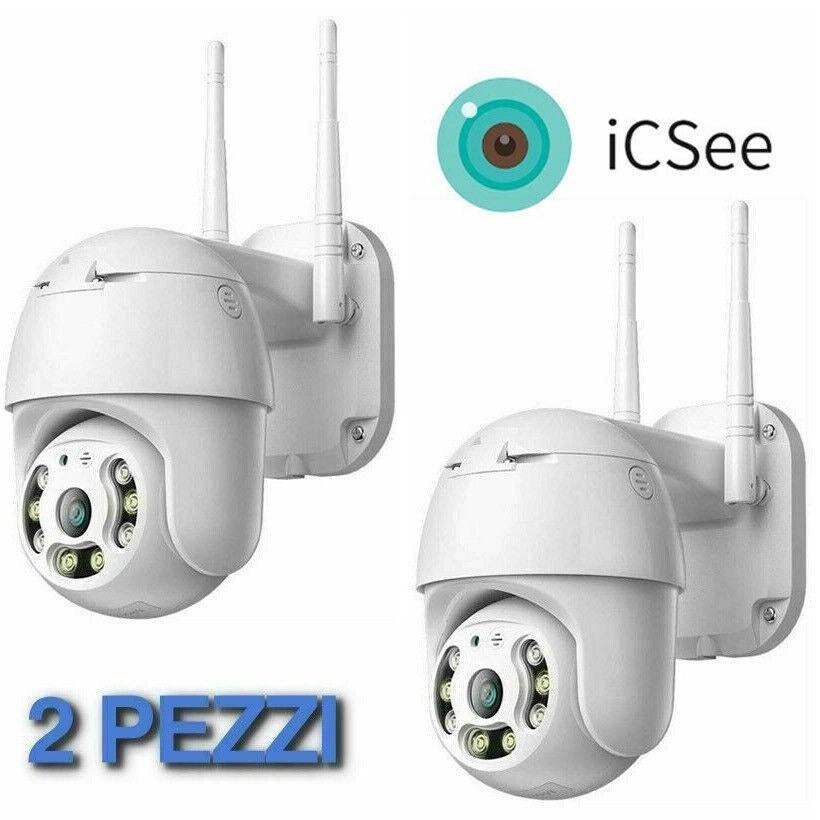 2X TELECAMERA WIFI ESTERNA PTZ ICSEE – SMART CAMERA WIRELESS DA ESTERNO CON ZOOM, ROTAZIONE, VISIONE NOTTURNA E CONTROLLO REMOTO