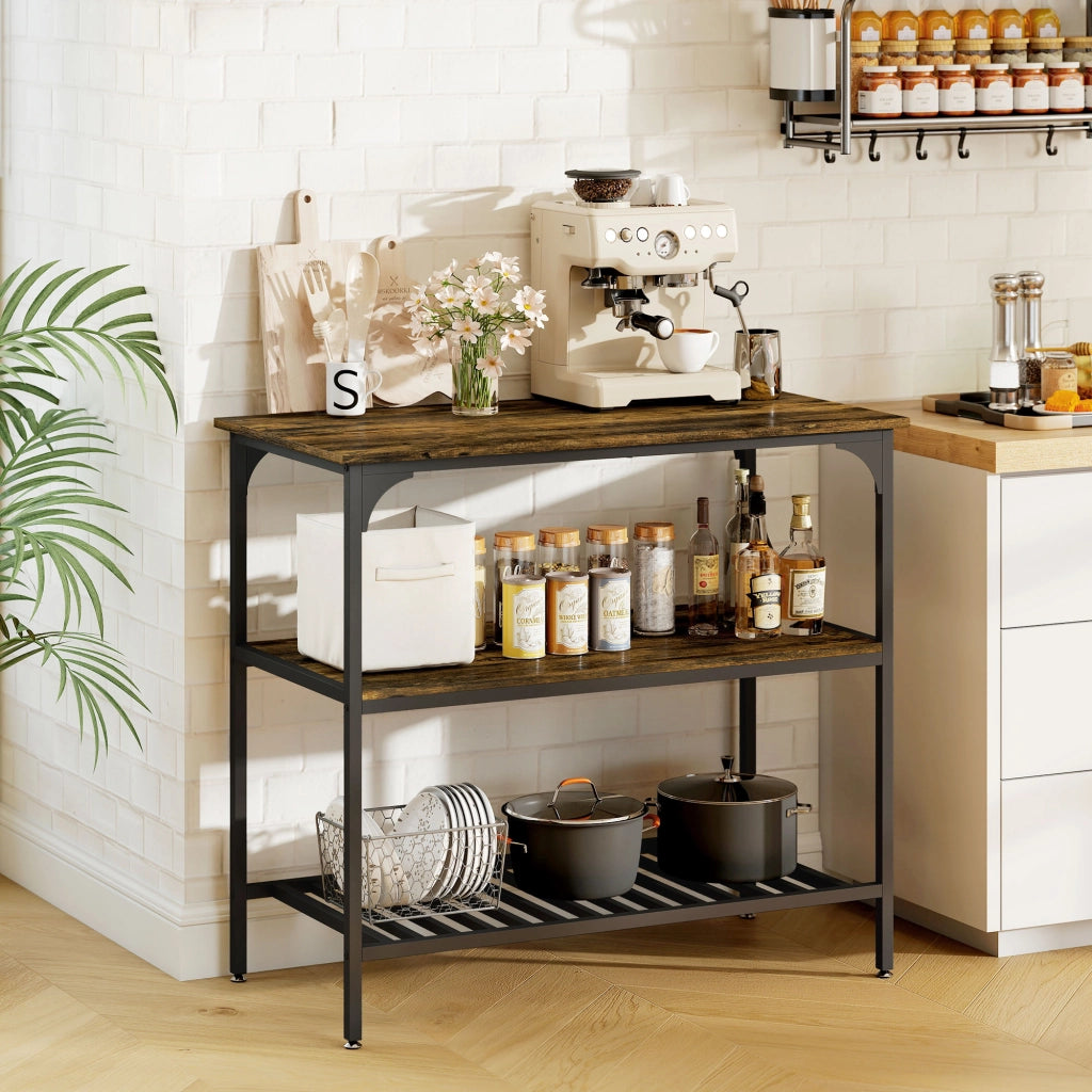 Scaffale da Cucina Rustico a 3 Ripiani ¨C Minimal ¨C Marrone e Nero