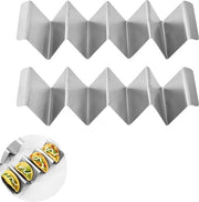 Due supporti per taco, 32 cm, in acciaio inossidabile, set da tavolo, stand per pretzel, ciotola, per tacos, sandwiches, contenitori per hot dog per bambini, famiglie, feste (argentato, 2 l)