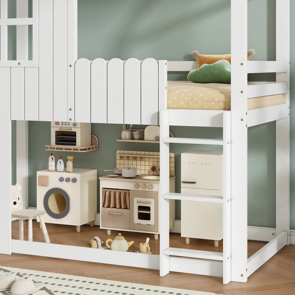 LETTO a soppalco per bambini 90x200 cm bianco e nero in pino e MDF