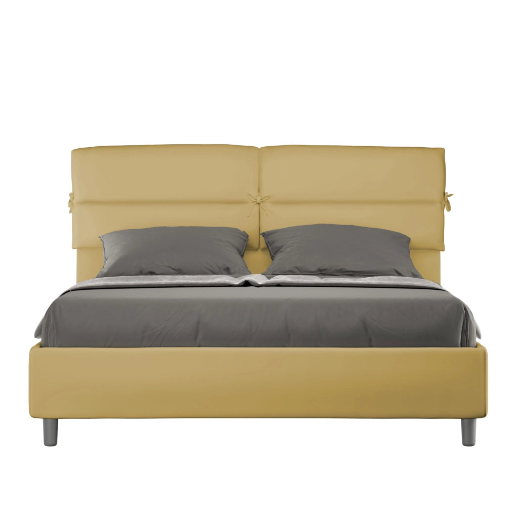 BS COM Letto matrimoniale con rete imbottito 160x190 microfibra ocra