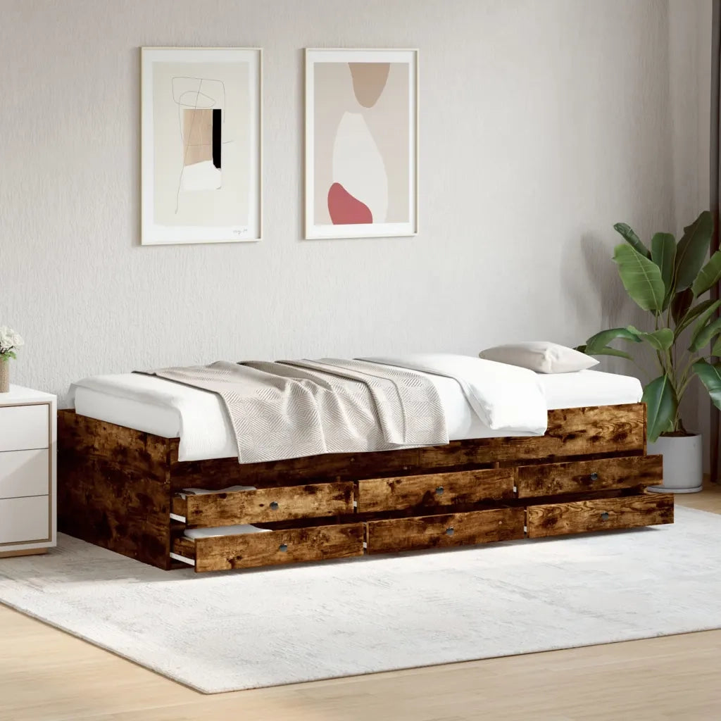 Divano Letto con Cassetti senza Materasso Rovere Fumo 90x200 cm 3280878