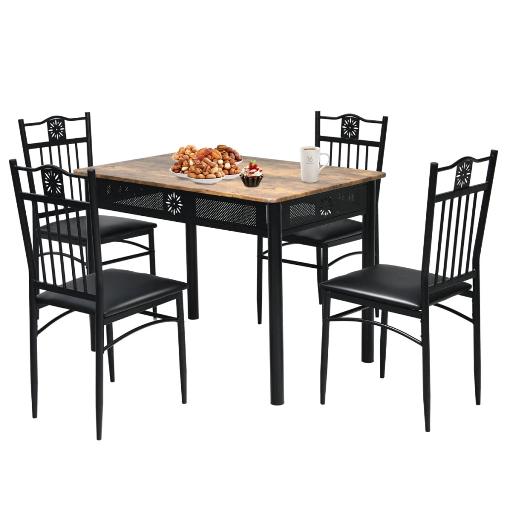 Set tavolo e sedie imbottite da cucina 5 pezzi, Tavolo rettangolare 107 cm con sedie per 4 persone Nero-Tavoli e sedie da pranzo