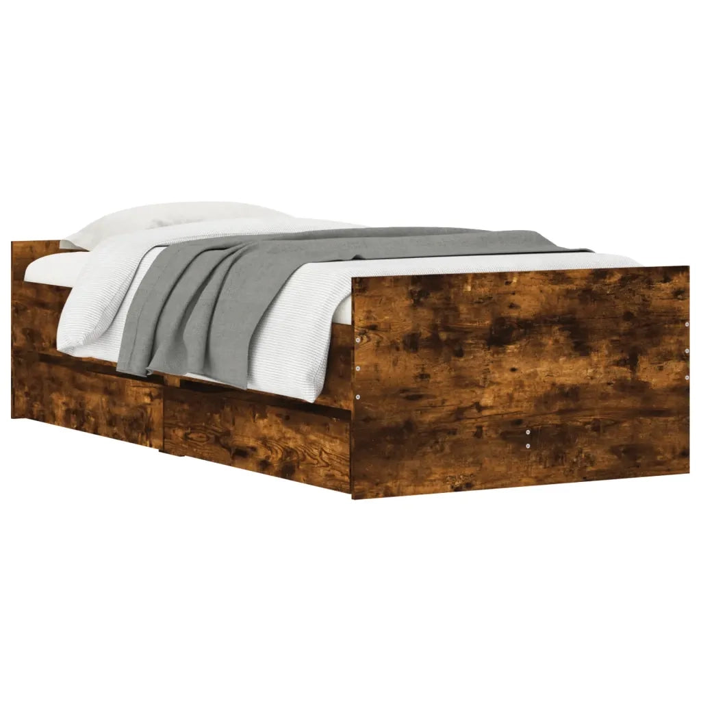 Letto singolo | Letto per adulti | Giroletto con Cassetti Rovere Fumo 100x200 cm