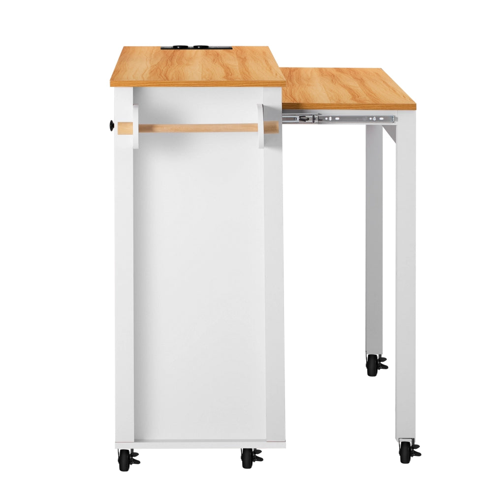 Desserte da cucina mobile con piano estraibile; vano aperto e scomparto per rifiuti per cucina; bianco; 120 × 40-75 × 92 cm