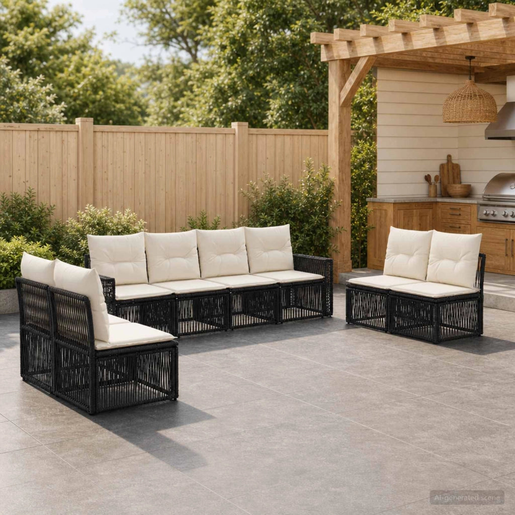 Set Divano da Giardino 8 pz Nero e Bianco Crema polyrattan 3435097