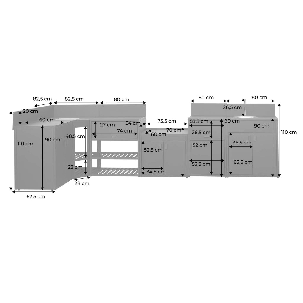 Modulo cucina da esterno in acciaio inossidabile, 6 moduli, nero