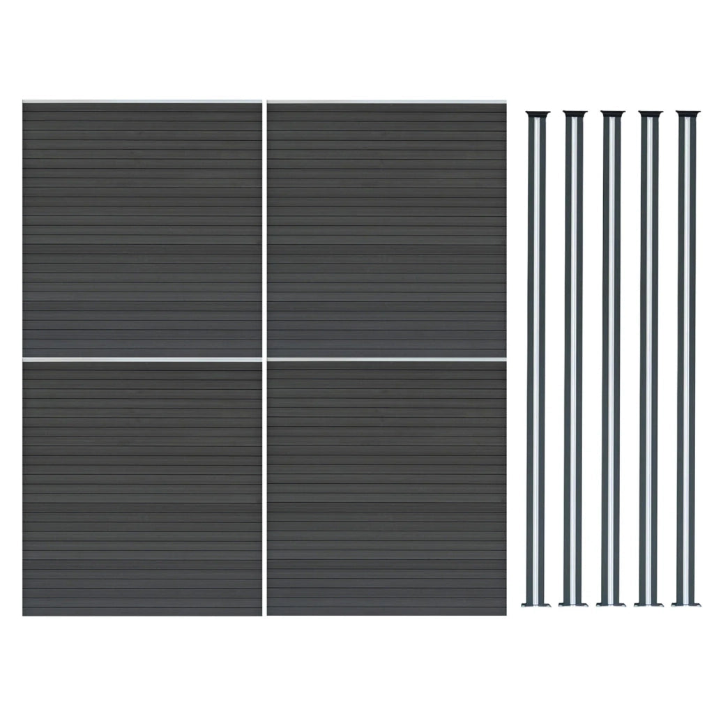 Pannelli Recinzione x4 + 5 Pali Alluminio LED Grigio Doghe PVC 185cm