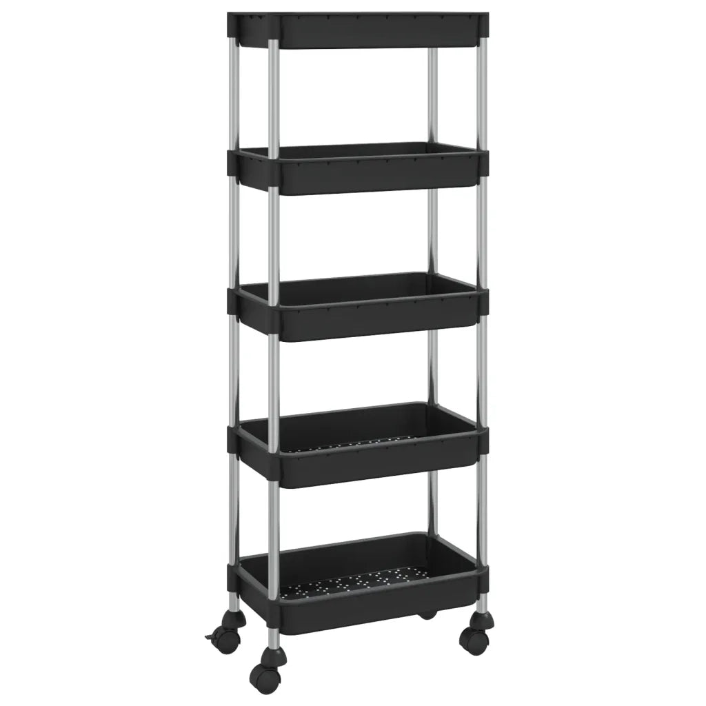 Carrello da Cucina 5 Ripiani-Scaffale per Cucina Nero 42x29x128 cm Ferro e ABS