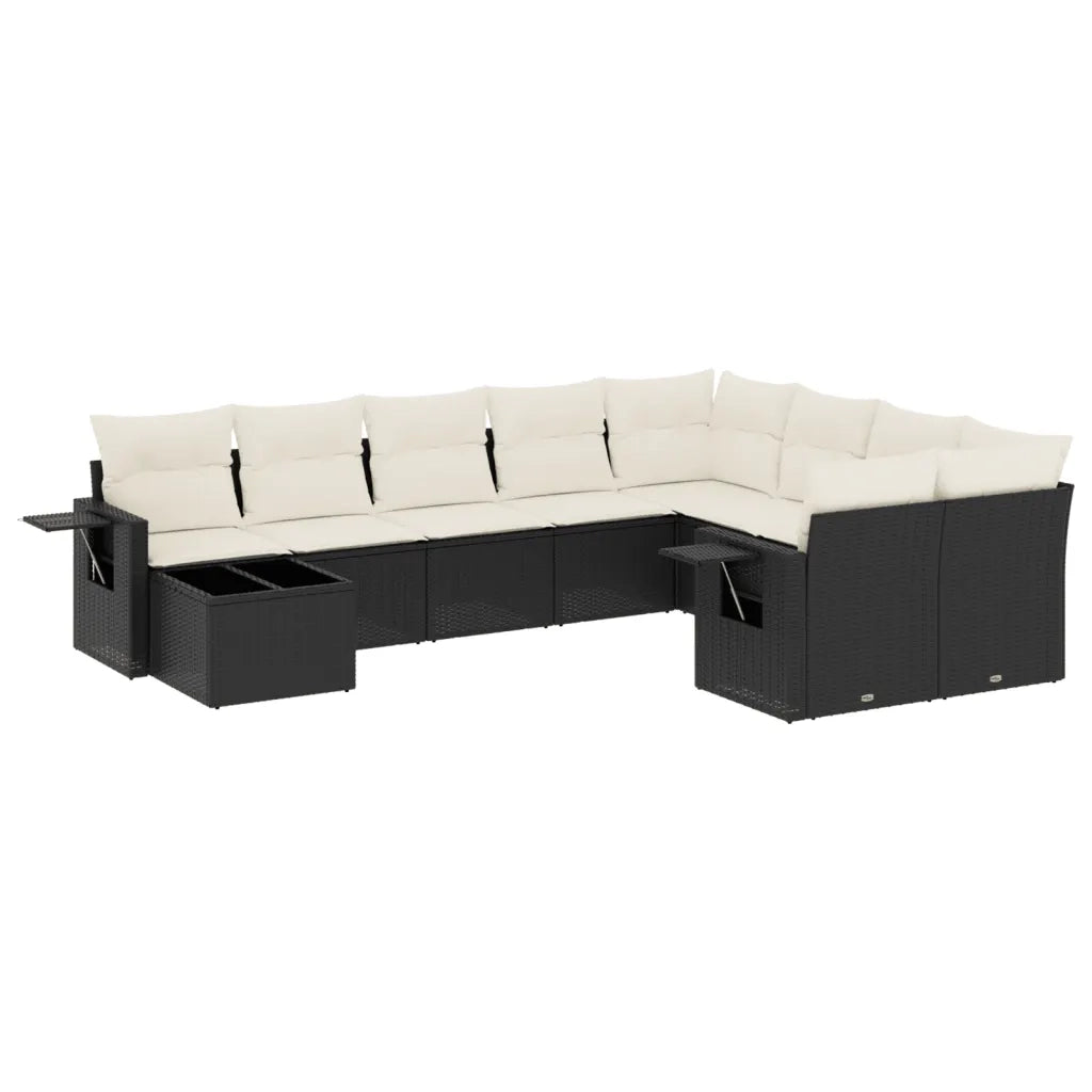 Set Divani da Giardino 10pz con Cuscini in Polyrattan Nero