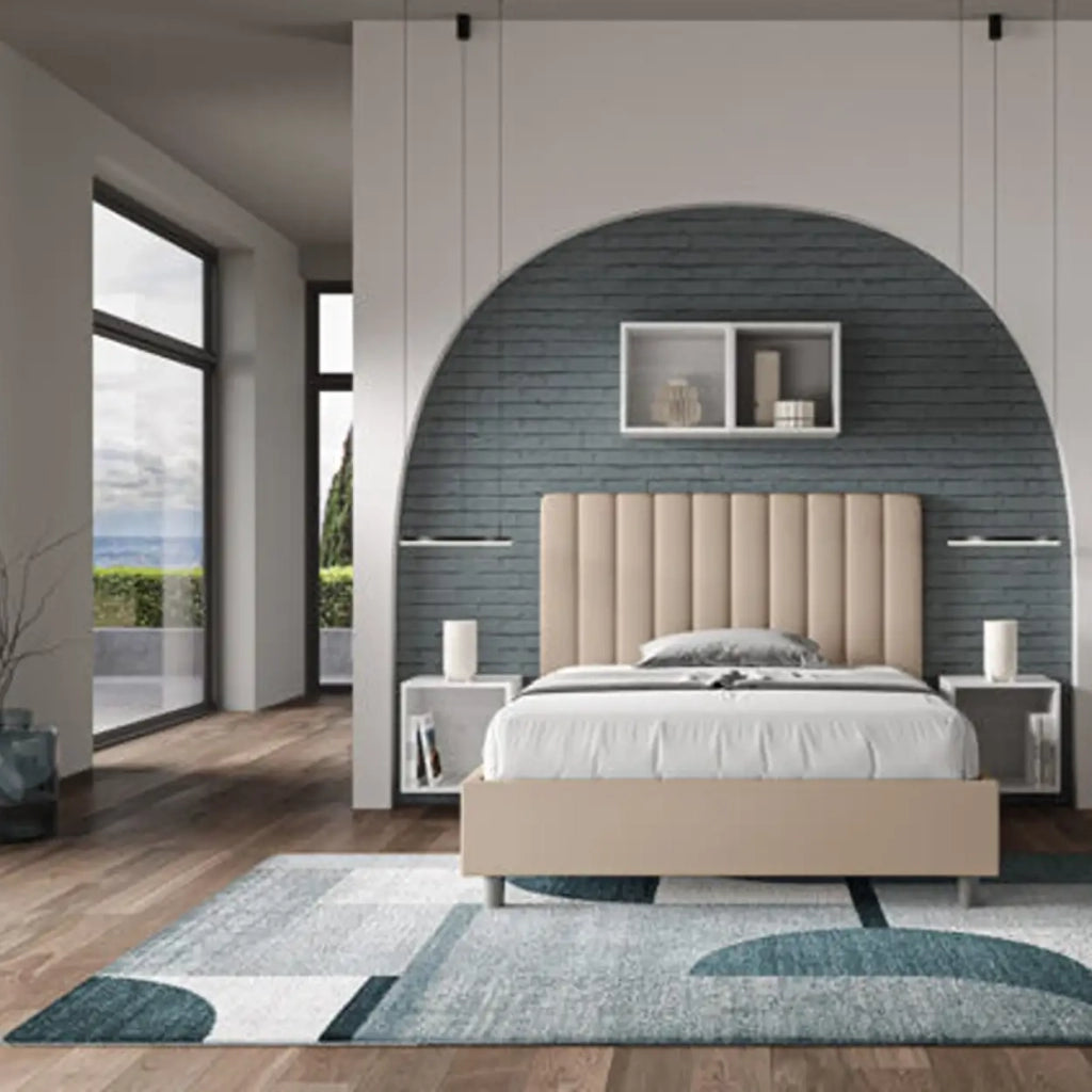 Letto una piazza e mezza con rete imbottito 120x200 similpelle tortora Agueda