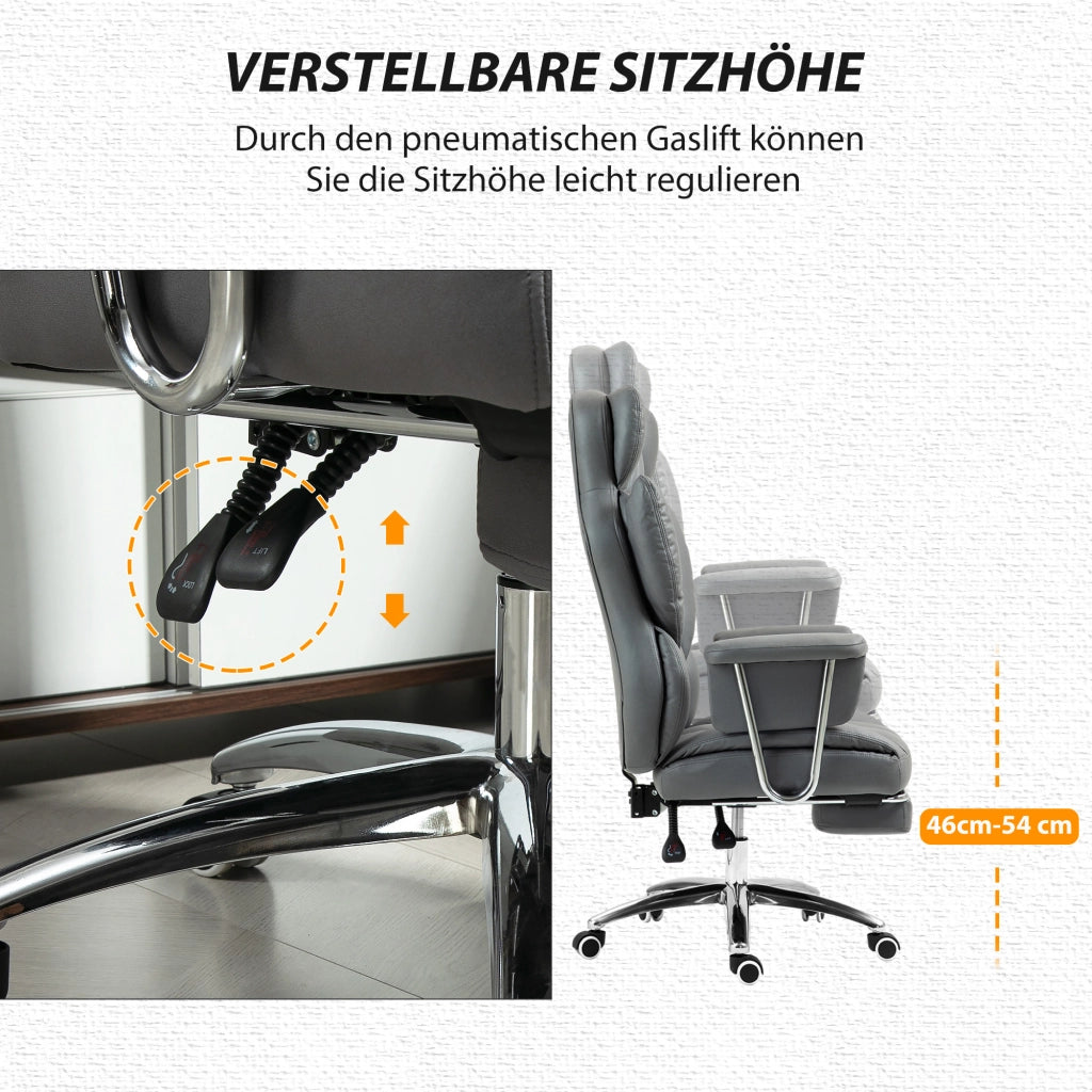 Sedia da Ufficio Ergonomica con Schienale Reclinabile 135° Poggiapiedi e Altezza Regolabile in Schiuma Grigio Scuro