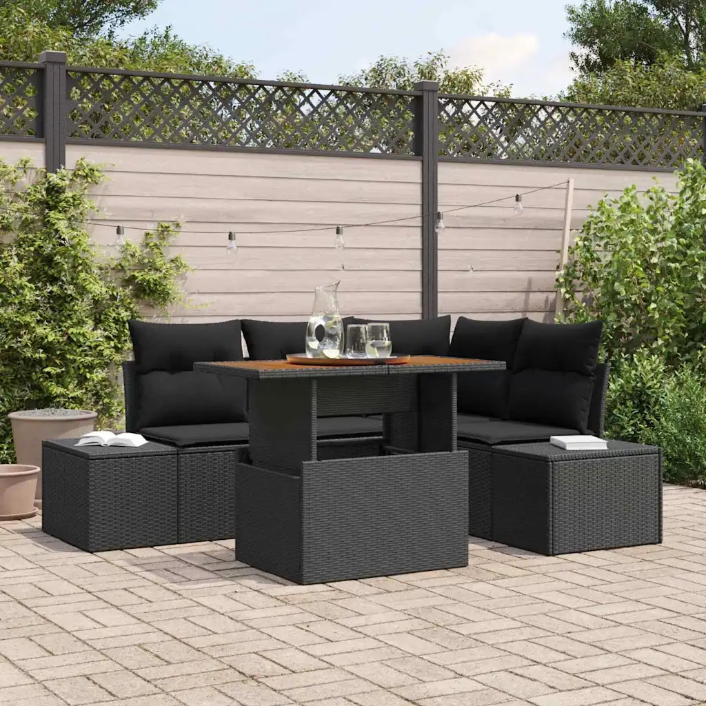 Set Divano da Giardino con archiviazione 5 pcs Nero Poly Rattan