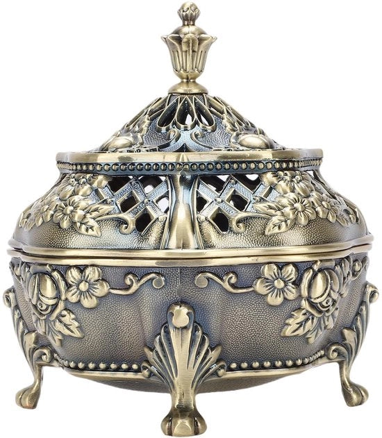 Brander di Incenso in Stile Artigianale - Contenitore per Incenso - Antico Ottone - Per Camere da Letto - Per Uffici - Con Coperchio - Contenitore per Incenso