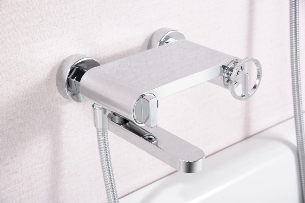 IMEX Set vasca-doccia monocomando cromato in ottone e zama con tubo flessibile acciaio 180 cm doccetta rotonda ABS cartuccia ceramica Ø35 mm modello Imex-BDC033-4 Olimpo
