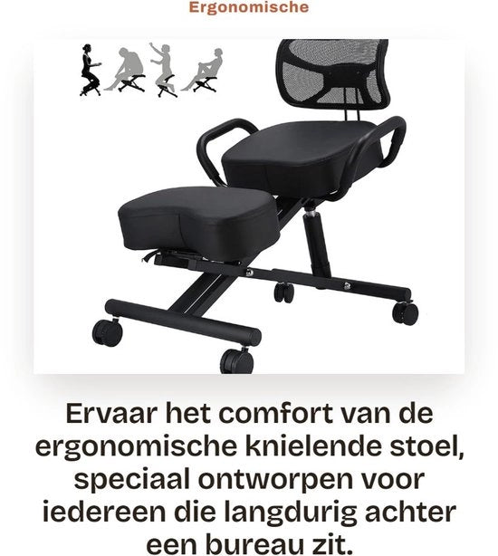 Sedia Ergonomica con Schienale - Regolabile Altezza/Angolazione - Cuscino in Pelle - Schermo a Maglia - Struttura in Acciaio - Comfort Respirante - Sedia da Ufficio Ergonomica