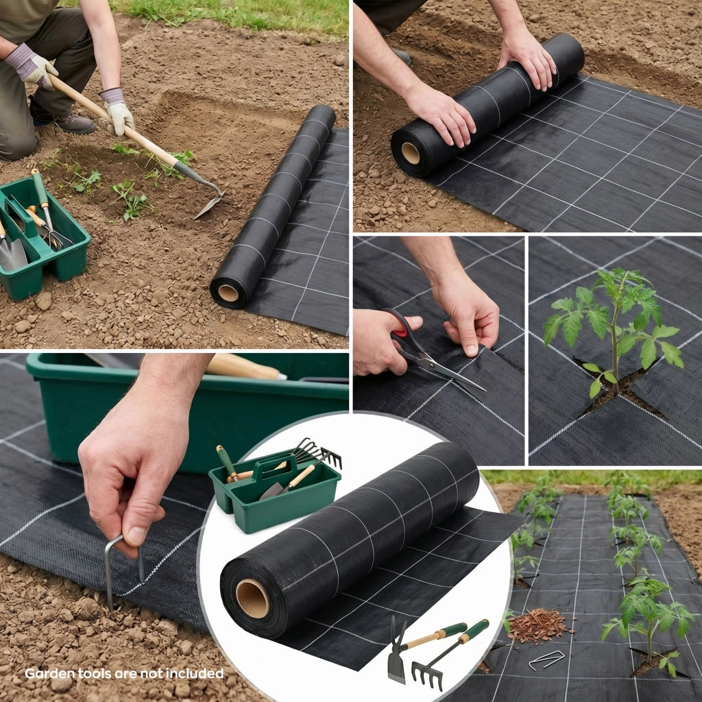 Telo per pacciamatura in polipropilene 100g/mq con rivestimento anti-UV. Telo anti erbacce per protezione orto piante e fiori. M100x2,10