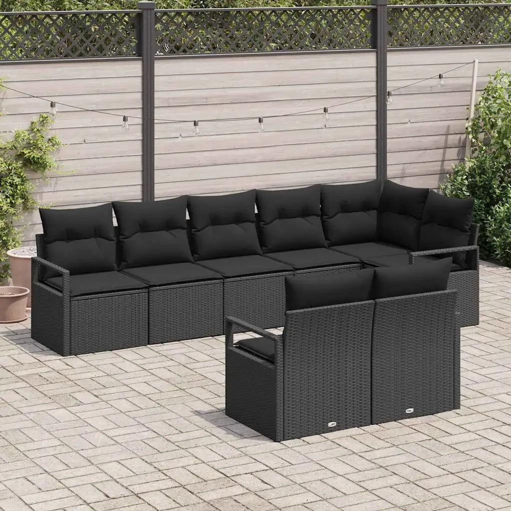 Set Divano da Giardino con cuscino 8 pcs Nero polyrattan