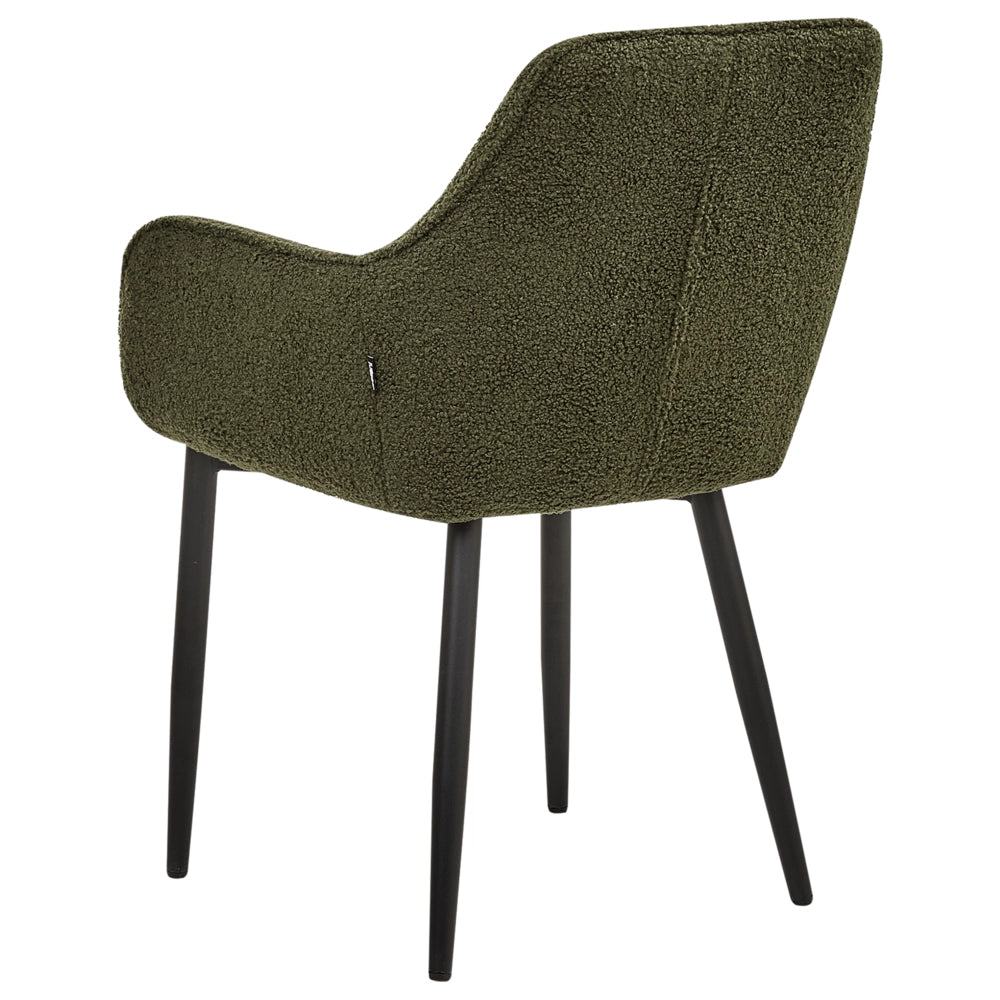 Set di 2 sedie da pranzo in tessuto bouclè verde scuro braccioli schienale intagliato gambe in metallo moderna industriale