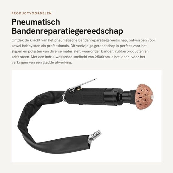 Strumento per la riparazione delle gomme 2500 giri/min - Macchina per la levigatura - Testa di abrasione - Disco abrasivo 54,5 mm - Punta a sezione a 6 facce - Tubo di aspirazione con connessione rapida - Macchina per la levigatura pneumatica