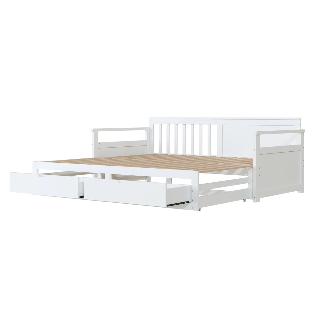 Letto Singolo Estraibile con Cassetti e Rete in Pino ¨C MINIMAL ¨C Bianco 90x190