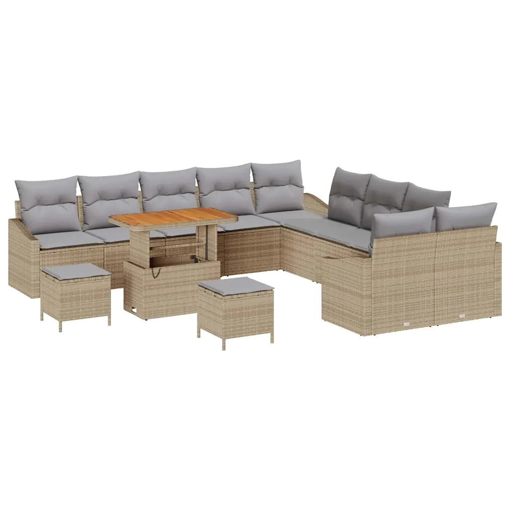 Set Divano da Giardino con cuscino 13 pcs Beige Poly Rattan