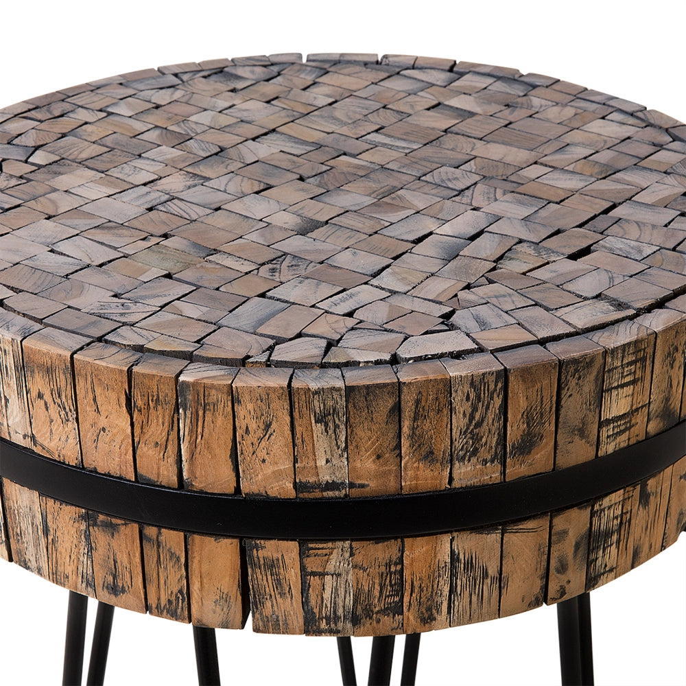 Tavolino da caffé in legno chiaro Teak in acciaio con gambe a forcella Tavolino in stile rustico