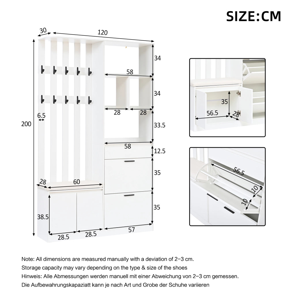 ARMADIO DA INGRESSO 120x30x200 cm in MDF bianco