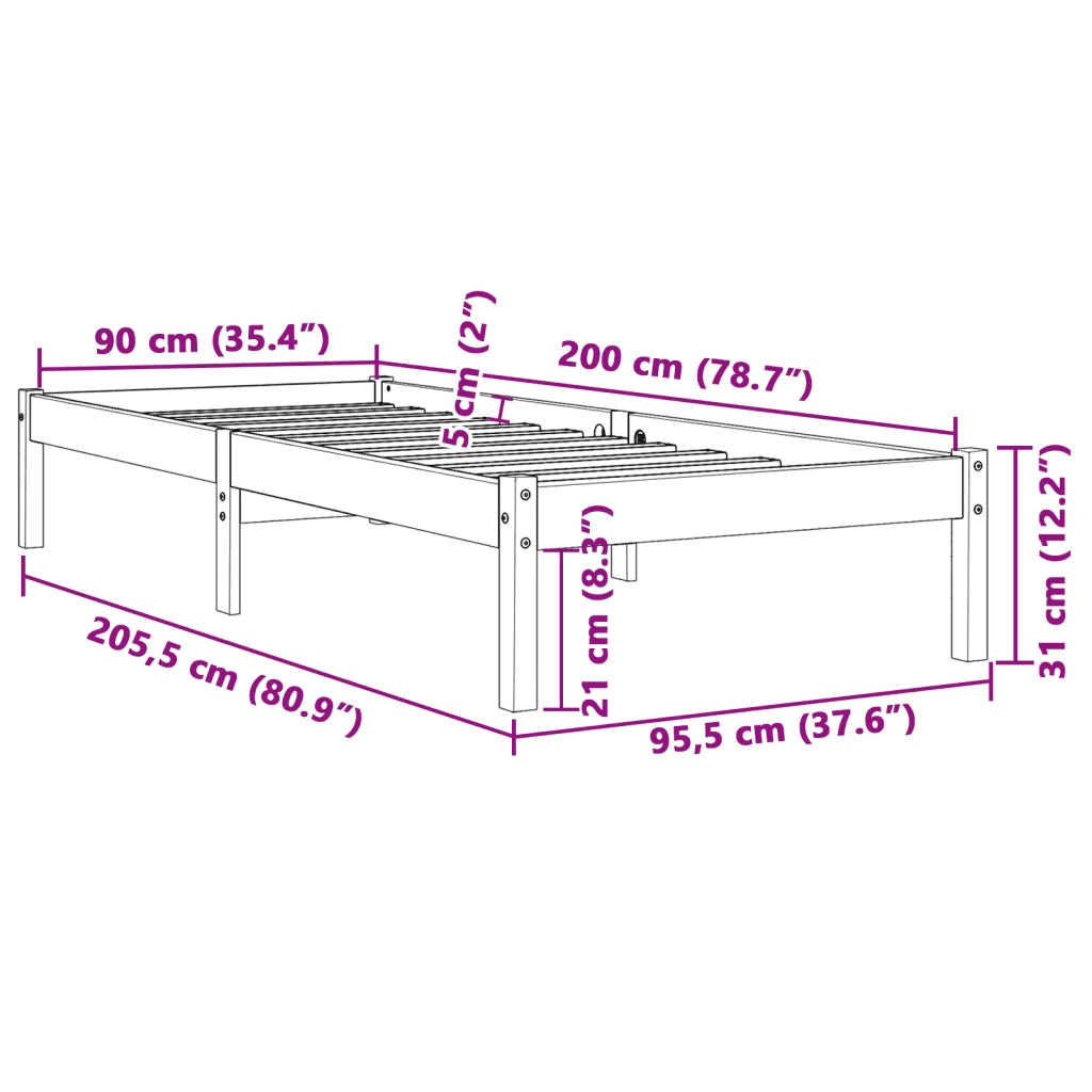 Giroletto senza Materasso-Struttura Letto Marrone Cera 90x200 cm Massello Pino 402863