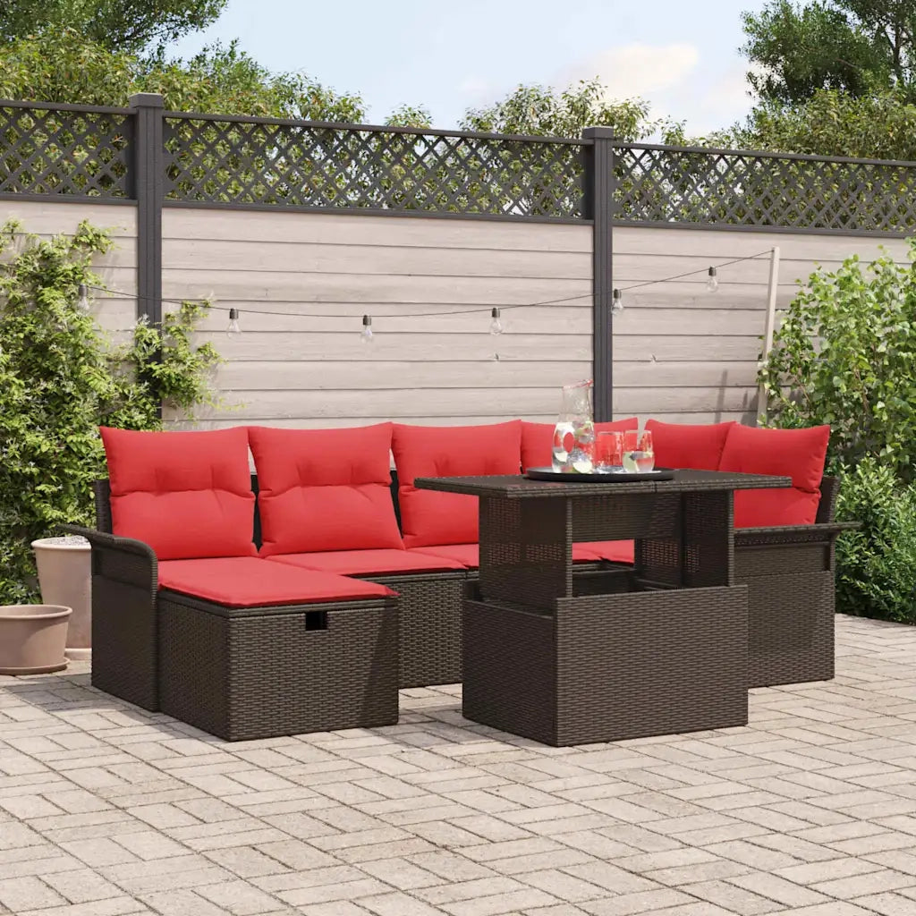 Set Divano da Giardino con cuscino 7 pcs Marrone Poly Rattan 3361013
