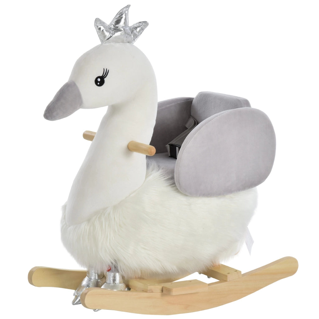 Cigno a Dondolo per Bambini ¨C zephmum ¨C Bianco e Grigio in Legno e Peluche