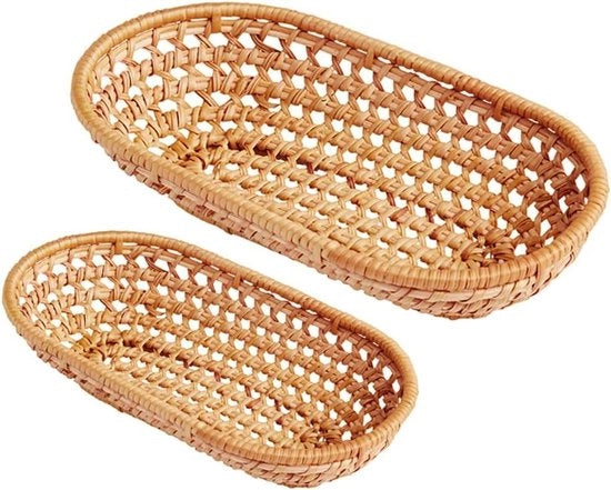 Set di contenitori per pane in rattan intrecciato da 2 - contenitori per frutta naturalmente tessuti per servire piatti, snack e altro
