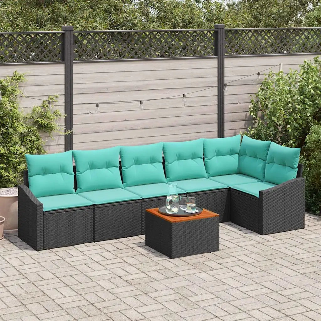 Set Divano da Giardino con cuscino 7 pcs Nero polyrattan 3347844