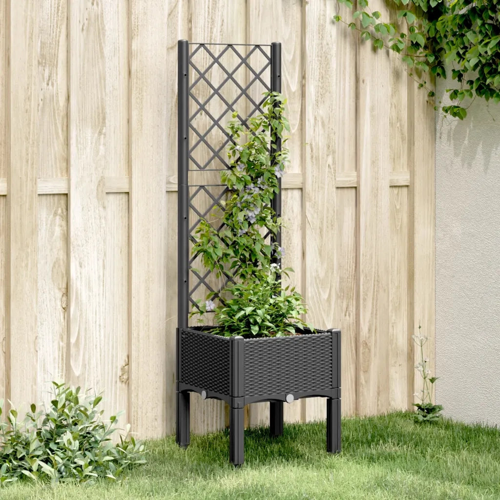 Fioriera | Cassetta per fiori | Vaso da Giardino con Traliccio Nera 40x40x142 cm in PP