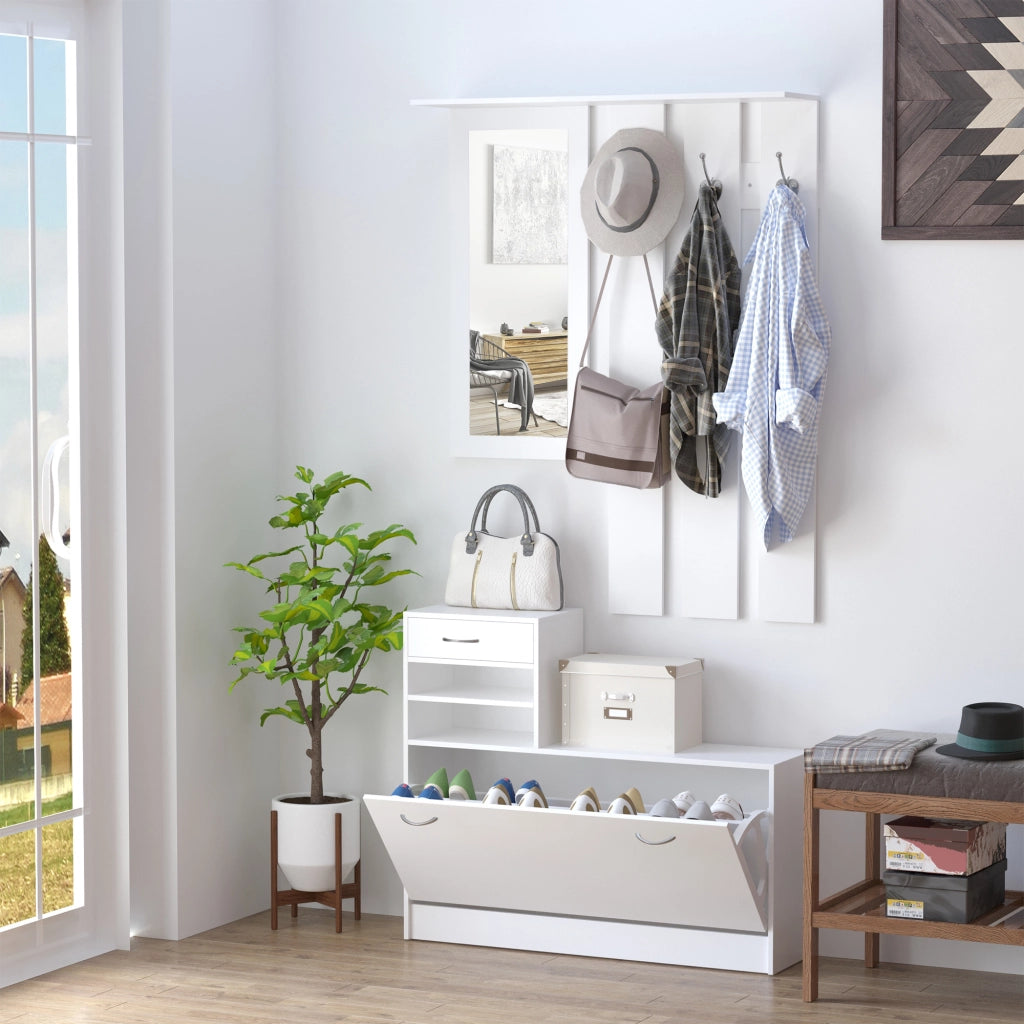 Mobile d'ingresso con appendiabiti, specchio e scarpiera ¨C Minimal ¨C bianco
