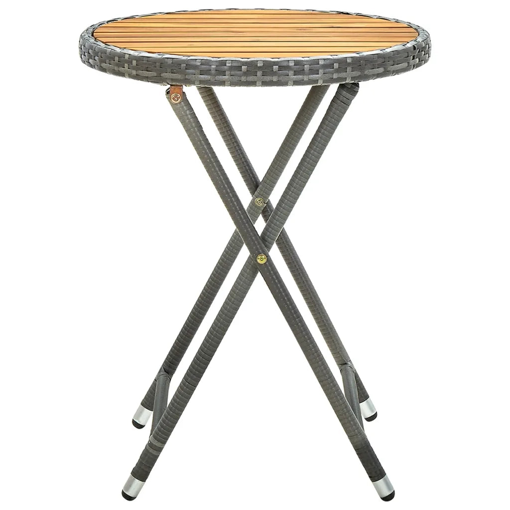 Tavolino da T¨¨-Tavolino da Salotto-Tavolo Grigio 60 cm in Polyrattan e Massello di Acacia